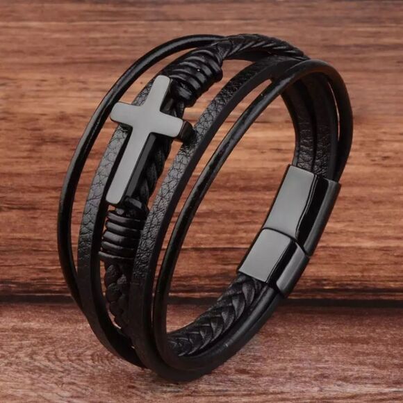 🧑🏻‍🦱O1🧑🏻‍🦱 Gorgeous Genuine Braided Leather Titanium Mens Unisex Bracelet - Picture 7 of 16